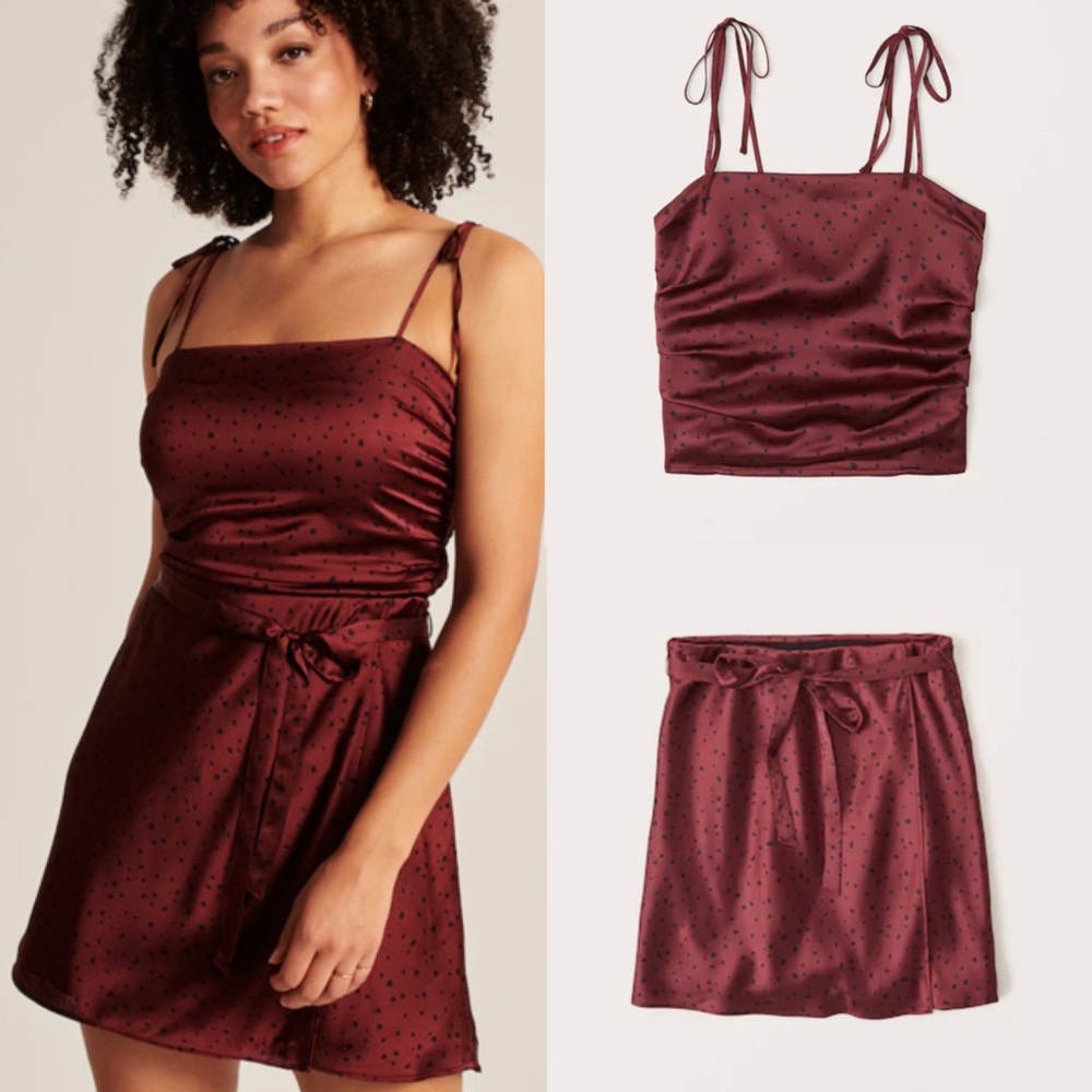 Burgundy Satin Cami & Mini Skirt Set